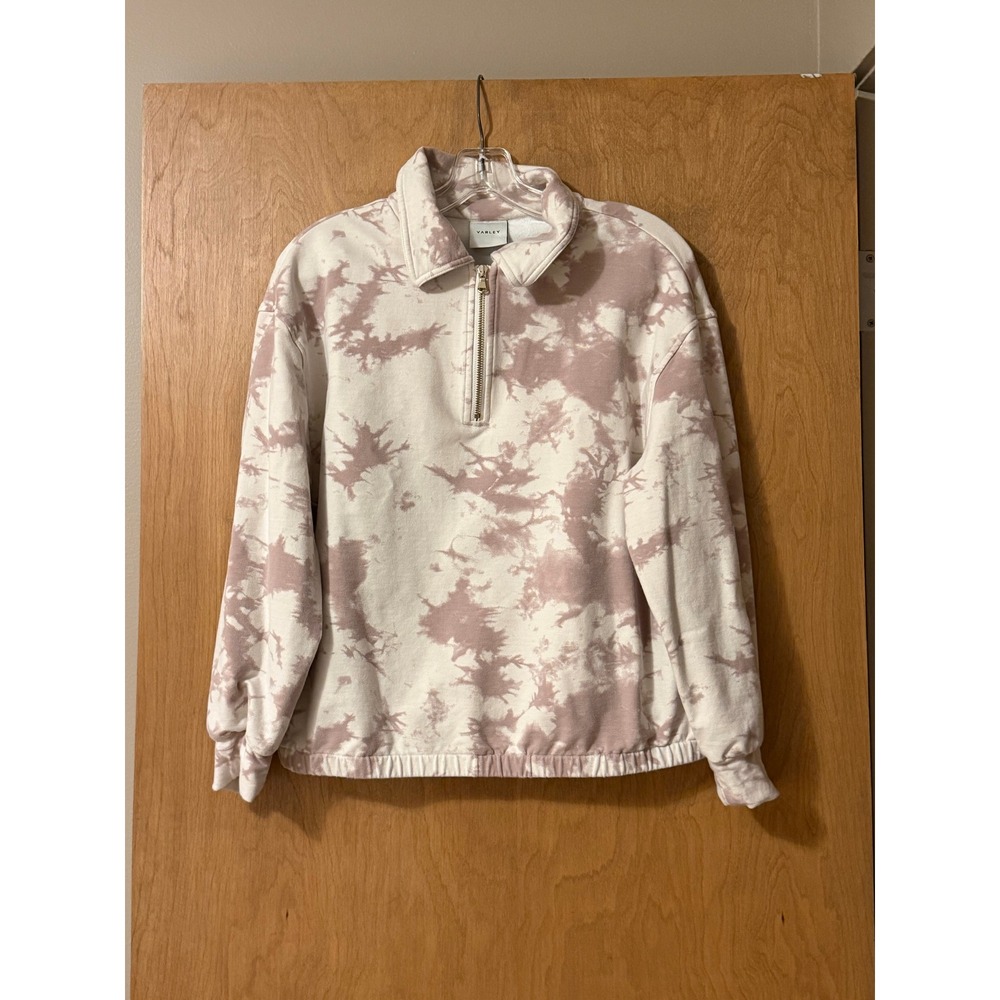 Varley Tie Dye Quarter Zip Pullover Cropped Womens Small Pink Cotton Blend